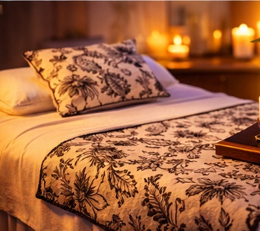 Luxury massage bed with candles at Crystal Spa